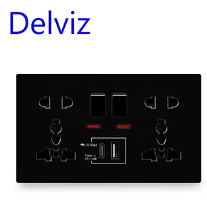 Delviz 13A यूनिवर्सल दोहरी सॉकेट, स्विच नियंत्रण, 1A1C 5V यूएसबी पोर्ट शक्ति आउटलेट, 3A 18W प्रकार सी दीवार जल्दी चार्ज स्मार्ट इंटरफ़ेस