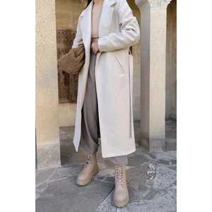 Manteau en cachemire crème vintage teint avec imprimé respirant, fermeture à bouton unique, trench décontracté détachable avec capuche, taille XL - Product Image 3