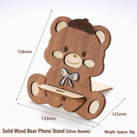 Soporte para Teléfono Celular de Madera Sólida Premium, Diseño de Oso Animal Adorable, Soporte Plegable Portátil para Smartphone, para Escritorio, Oficina, Decoración del Hogar, Regalo