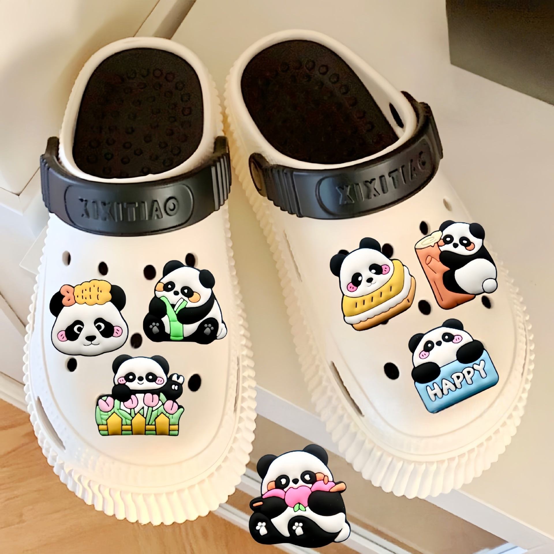 2025 New Panda Shoe Charms Set Colorful Cartoon Children's Lovely PVC Material Washable Shoes Charms