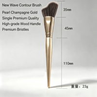 Pinceau de contour professionnel ondulé personnalisable pour maquillage, manche en bois, pinceau cosmétique pour le visage, poils plus épais en aluminium couleur champagne