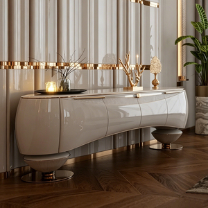 Buffet de luxe élégant avec plateau en marbre, meuble de rangement pour salle à manger, console en bois massif, table d'appoint moderne SD018 Élégant - Product Image 3