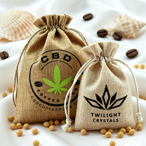 Sac en jute personnalisé avec logo, sac en toile de jute à cordon, sacs cadeaux en chanvre personnalisés avec logo imprimé pour l'emballage de café, de savon et d'aliments - Product Image 4