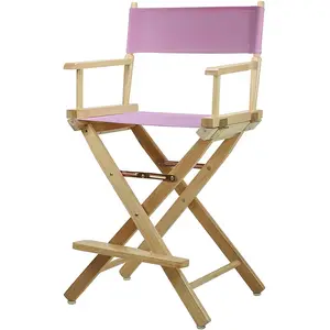 Custom Folding Directors Chair Artist Portable Chair Footrest Beech Wooden Makeup Pink Canvas adjustable Chair