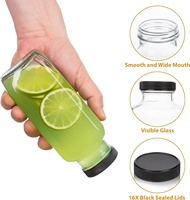 Bouteille en verre réutilisable transparente de 480 ml, forme carrée, pour jus ou lait, avec couvercle noir