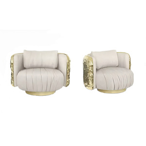 เก้าอี้โซฟาเดี่ยวทำจากหนังหรูหราสำหรับวิลล่าห้องนั่งเล่นเก้าอี้เท้าแขนทำจากโลหะเก้าอี้หมุนได้สำหรับเฟอร์นิเจอร์โรงแรมในบ้าน - Product Image 3