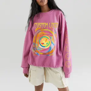 Custom neon acid wash crewneck sweatshirt mens unisex oversized plain pink women polyester hoodie for sublimation