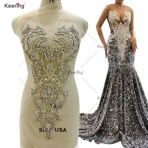 WDP-494 Keering Véu de noiva flor artesanal apliques rede bordado Bling corpete aplicado para vestido de noiva