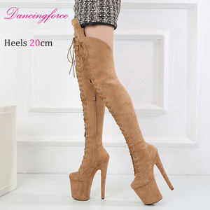 Chaussures de pole dance sexy en faux daim d'hiver de 20 cm, chaussures à talons hauts pour femmes, plateforme de boîte de nuit, bottes longues jusqu'au genou - Product Image 1