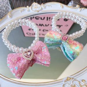 Luxe Nylon Hond Kat Halsband Met Glitter Strik Parel <span class=keywords><strong>Print</strong></span> Patroon Dierbenodigdheden Dressing Kat Accessoires - Product Image 2