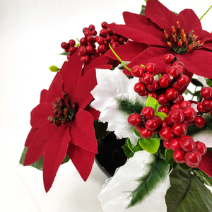 Fiore Funebre in Tessuto all'Ingrosso, Piccolo <span class=keywords><strong>Bonsai</strong></span> di <span class=keywords><strong>Poinsettia</strong></span> in Vaso, Impermeabile, Realistico, per Cimitero, Lapide, Natale, Artificiale - Product Image 3