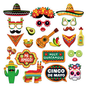 Accessoires de photomaton mexicains Huancai, 25 pièces, kit d'accessoires pour selfies de fête Fiesta avec bâtons en bois pour les fournitures de fête du Cinco de <span class=keywords><strong>Mayo</strong></span> - Product Image 6