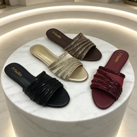 Nouvelles sandales plates pour femmes africaines, tongs respirantes en maille avec décorations en strass
