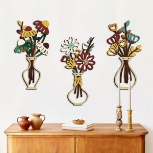 Supplier Creative 3D Wooden <b>Flower</b> Vase <b>Wall</b> Art Decorations Modern Geometric <b>Wall</b> Aesthetic Room <b>Decor</b> for Home&Homestay Hotel - Product Image 1