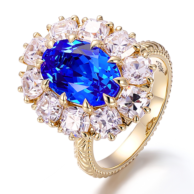 Luxury Lab Royal Blue Gemstone 18K 14K Solid Yellow Gold Detachable Party Ring Handmade Custom Jewelry for Women Chunky Rings