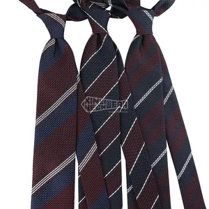 Mens Luxury Regimental Striped Untipped Hand Made Ties Silk Wedding Burgundy Grenadine Tie