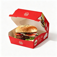 Boîtes à hamburgers jetables écologiques très vendues, boîtes à sandwich robustes pliables en carton blanc, impression personnalisée du logo, résistantes à la graisse