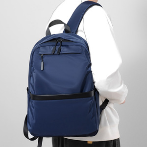 Ziming Student <b>Backpack</b> 14 Inches Laptop Bag <b>Large</b> Capacity Unisex Casual Travel <b>Backpack</b> Blue Solid Color - Product Image 3
