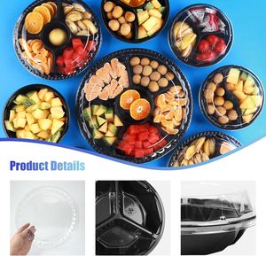 Plateau rond à 3 compartiments divisés en plastique pour collation, salade, dessert, bonbons aux fruits pour noix, olive, fête - Product Image 3
