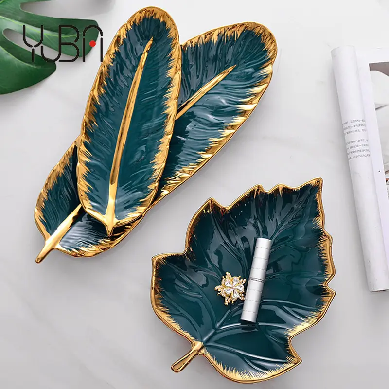Nordic Ins style Ceramic feather banana leaf plate home decor storage plate jewelry Tray porcelain dessert plateDesigner