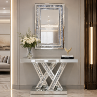 Table console d'entrée en verre miroir de haute qualité avec miroir décoratif mural, meubles de décoration pour salon et canapés