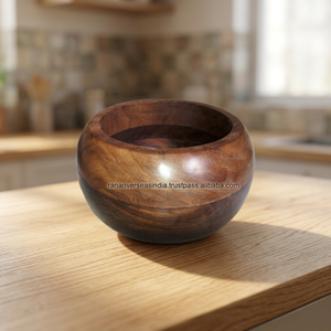 Bol en bois écologique sculpté à la main et poli, style Feng Shui, pour salades, fruits, pâtes et collations - Product Image 2