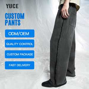 <span class=keywords><strong>Pantalones</strong></span> Deportivos YUCE OEM Personalizados de Felpa Gruesa con Borde Crudo, Lavado Vintage, Color Negro Desgastado, Estilo Holgado, Fabricante de Ropa Urbana Y2K - Product Image 2