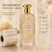 Autocollants transparents personnalisés pour parfums avec logo sur mesure, estampage à chaud doré, étiquettes imperméables pour marques de luxe
