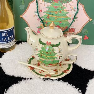 Lelyi carino cartone animato dipinto a mano tazza di caffè e piattino per natale vaso di ceramica di alto valore creativo stile fresco - Product Image 1