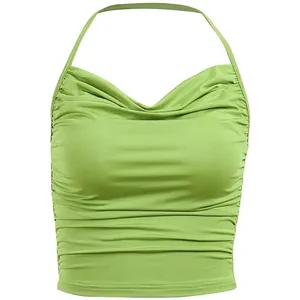 Top Corto de Verano Personalizado, Sexy, de Color Sólido, Transpirable, de Poliéster, Casual, con Cuello en V, Sin Mangas, Espalda Descubierta, para Mujer - Product Image 4