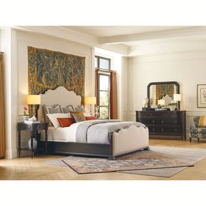 Lit en bois massif de style farmhouse moderne avec tête de lit capitonnée incurvée, lit plateforme pour chambre à coucher - Product Image 5