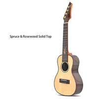 Vente en gros de 23/26 pouces ukulélé brillant-table en épicéa et dos en palissandre/éclisses taille professionnelle concert et ténor