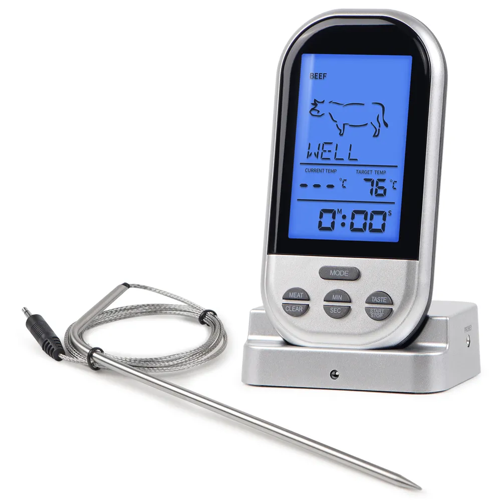 LCD Wireless Food Thermometer Kitchen Cooking BBQ Tool Oven Digital Temperature Tester Meter With Stainless Steel Probe