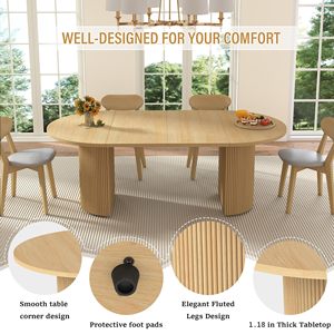 Table à manger ovale extensible SENYU, design moderne et luxueux, en MDF/métal noir, base cannelée, style farmhouse, durable, 8 places, mobilier de salle à manger - Product Image 5