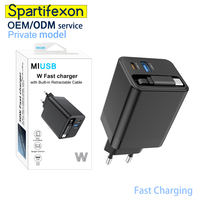 Adaptateur d'alimentation pour ordinateur portable PD 3.0 45W à charge rapide, pliable, rétractable, multi-ports 3-en-1, avec prises OTP US/EU/UK pour téléphones