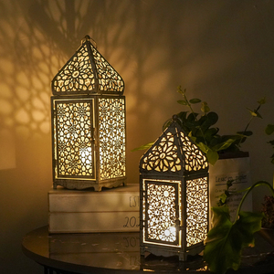 Ma-rốc cổ điển màu trắng kim loại đèn lồng di động treo đèn cho trong nhà & Ngoài trời giáng sinh & trang trí đám cưới nến chủ sở hữu lọ - Product Image 1