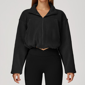Vêtements d'hiver pour femmes col montant coupe-vent cordon veste vestes à glissière femmes Blouses à capuche sweat manteau de sport - Product Image 2