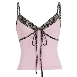 2026 แฟชั่นขายดี เสื้อสายเดี่ยวลายเสือดาวสีชมพูสำหรับผู้หญิงพร้อมสายผูกโบว์สไตล์น่ารักหวาน - Product Image 6