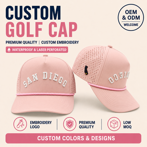 Innovative 5 Panel <b>Waterproof</b> Golf Cap Custom Embroidery Logo Low MOQ OEM Laser Perforated Breathable Quick Dry Performance Gear - Product Image 1
