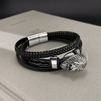 Bijoux en cuir tressé à breloques pour hommes, bijoux faits main à la mode, bijoux tête de lion punk pour hommes, bracelets tendance en cuir multicouches