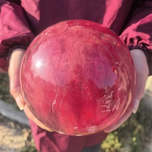 Natural Red Smelted <b>Crystal</b> Sphere With Wooden Base Decorative Gem <b>Ball</b> for Home Ornament Meditation Collection Spiritual Craft - Product Image 3