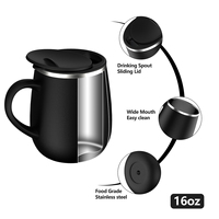 Mugs de voyage isothermes en acier inoxydable à double paroi de 16 oz avec poignée, personnalisables en gros pour café glacé