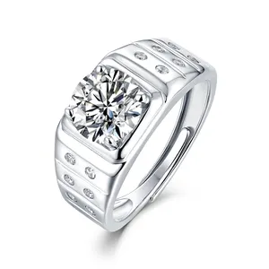 Próspera Preço de Fábrica Gemas 2ct Moissanite Diamond Ring 925 Sliver Anel dos homens Para Venda