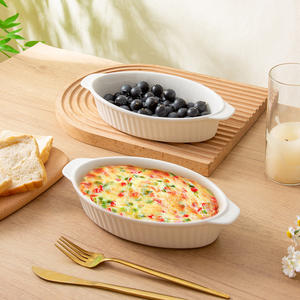 Bandeja de horno ovalada de cerámica blanca de 24.1 cm con asas, apta para microondas, para servicio de comida y té en hoteles. - Product Image 4