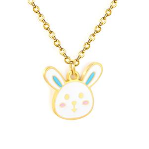 Collar de Acero Inoxidable Chapado en Oro de 18K, Joyería Moderna con Esmalte, Lindo Collar con Colgante de Conejo, Cadena con Eslabones Geométricos para Niños - Product Image 1
