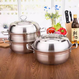 หม้อนึ่งสแตนเลส 26 ซม. 28 ซม. 29 ซม. 32 ซม. สองชั้น พร้อมฝาปิด ใช้ได้กับเตาแม่เหล็กไฟฟ้าและเตาแก๊ส - Product Image 1