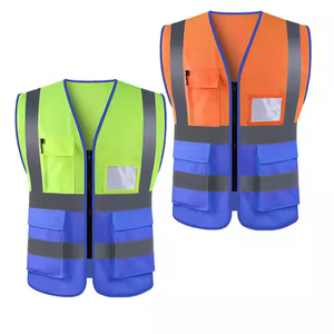 Gran oferta, logotipo personalizable, chaleco de seguridad de construcción de dos tonos, chaqueta multibolsillo, alta visibilidad, ropa de trabajo reflectante de algodón - Product Image 3