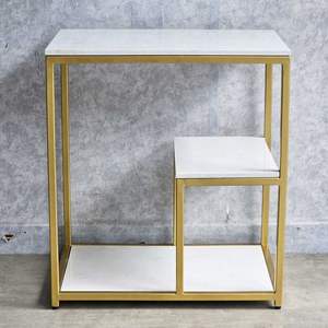 Mesa Auxiliar Metálica Minimalista Moderna de Dos Niveles con Tapa de Mármol, Chapa de Mármol MDF, Diseño Personalizable de 2 Niveles - Product Image 5