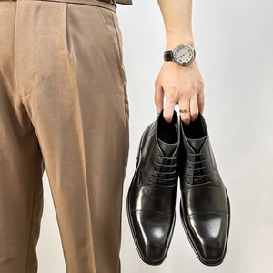 Bottines Chelsea pour hommes, nouvelle collection, best-seller, style automne, en cuir à motifs, pour affaires, formelles, légères - Product Image 2