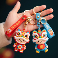 Porte-clés personnalisé en PVC souple 3D Dragon et Lion, pendentif de porte-clés à l'image de dessins animés avec matériaux en métal, alliage, caoutchouc et plastique